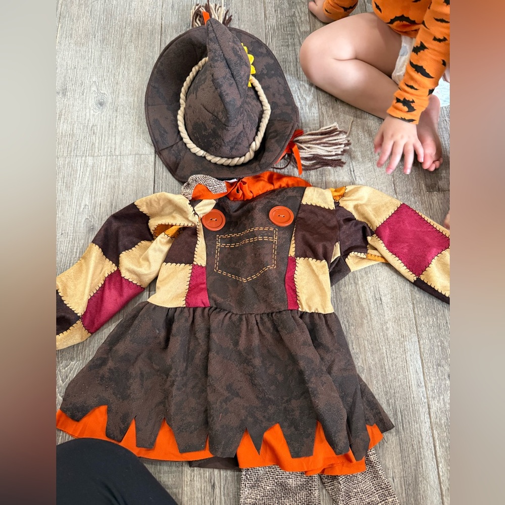 Spirit Patchwork Scarecrow Costume for Kids - Brown, Tan, Red, Orange